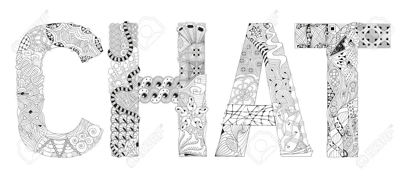 Conception Artistique Peinte à La Main Colorant Pour Adultes Anti Stress Chat Noir Et Blanc à Lillustration Dessinée Chat Pour Livre De Coloriage