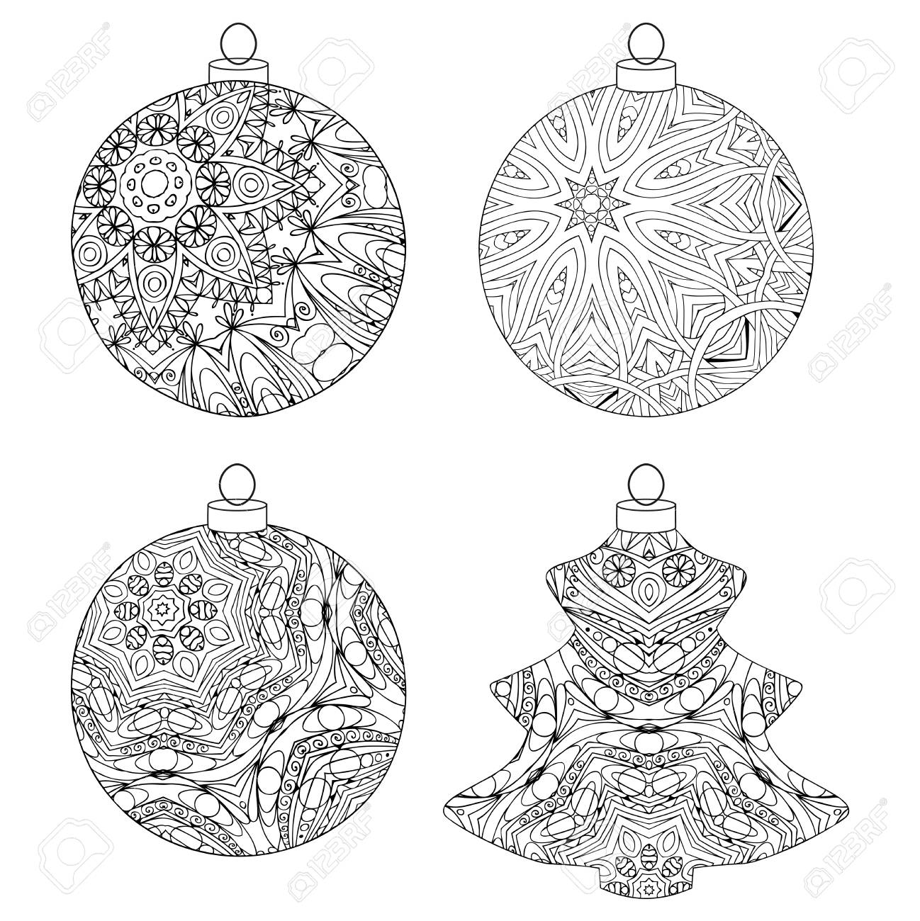 クリスマスの飾りは 塗り絵のクリーンなライン スタイル のイラスト素材 ベクタ Image