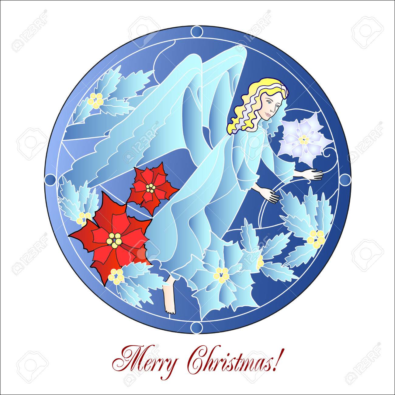 青いステンドグラスの天使