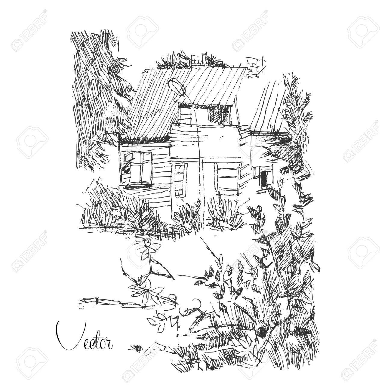 france vintage 邸宅のデッサン