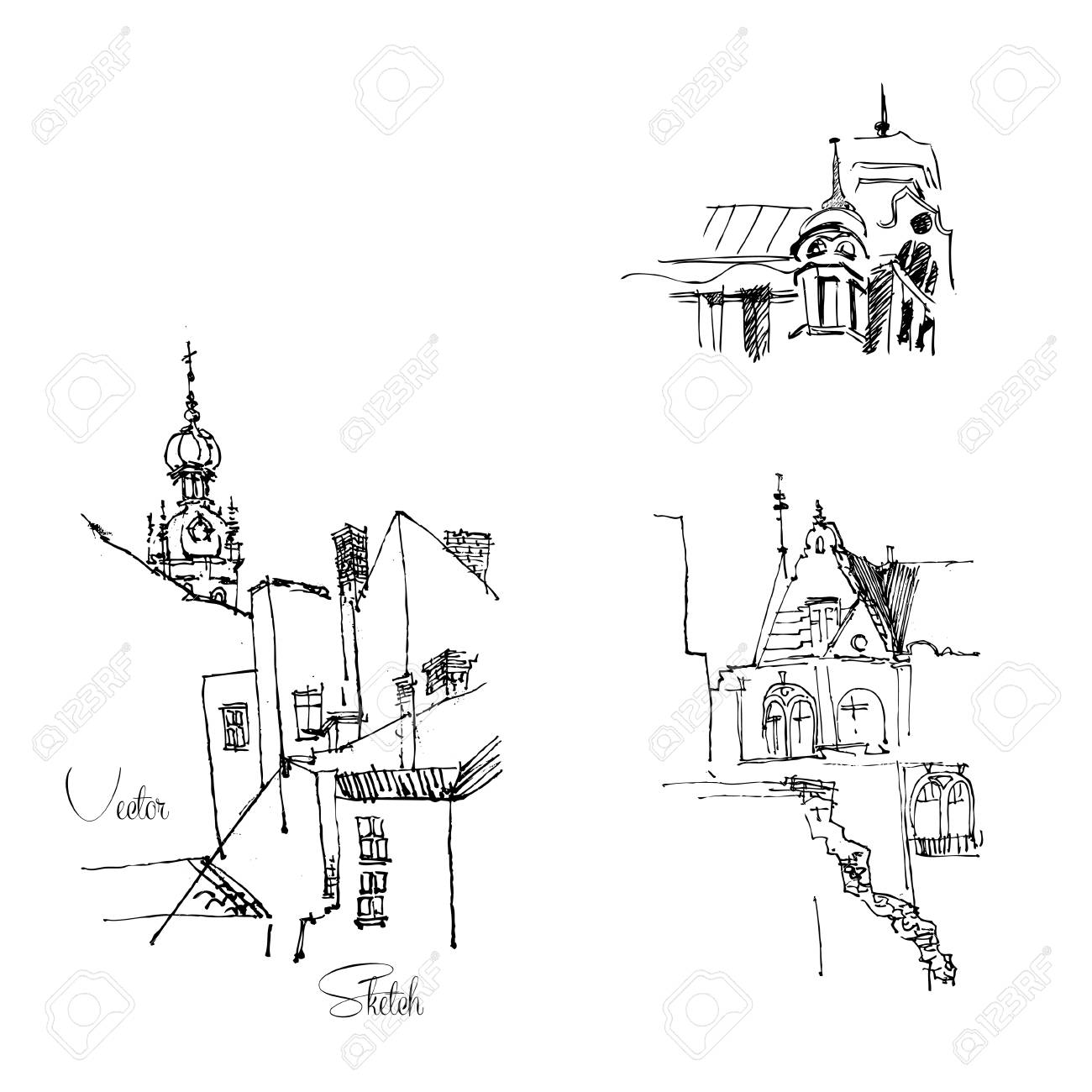 都市の景観手ドローイング デッサン ベクトルの風景イラストのイラスト素材 ベクタ Image 35335789