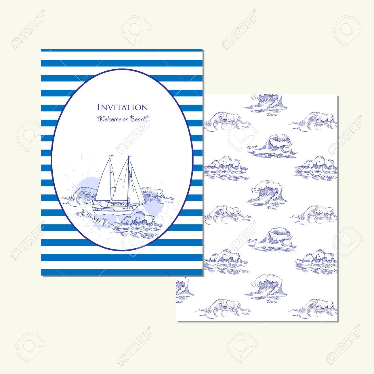 sea travel invitation card hand draw invitation template vintage travel invitation template