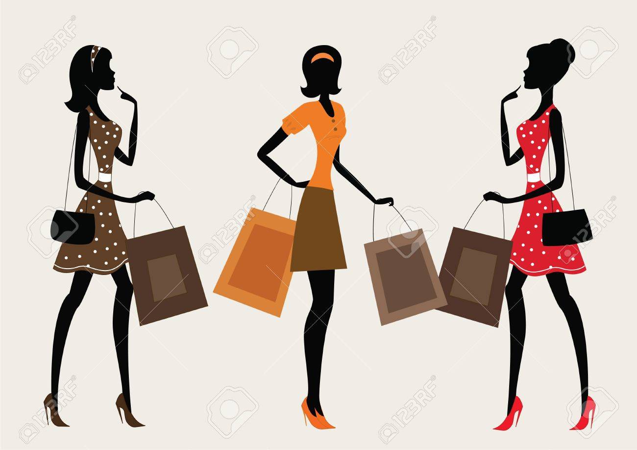 Three silhouettes of a women shopping, vintage style - 11548736 Three silhouettes of a women shopping, vintage style - 11548736