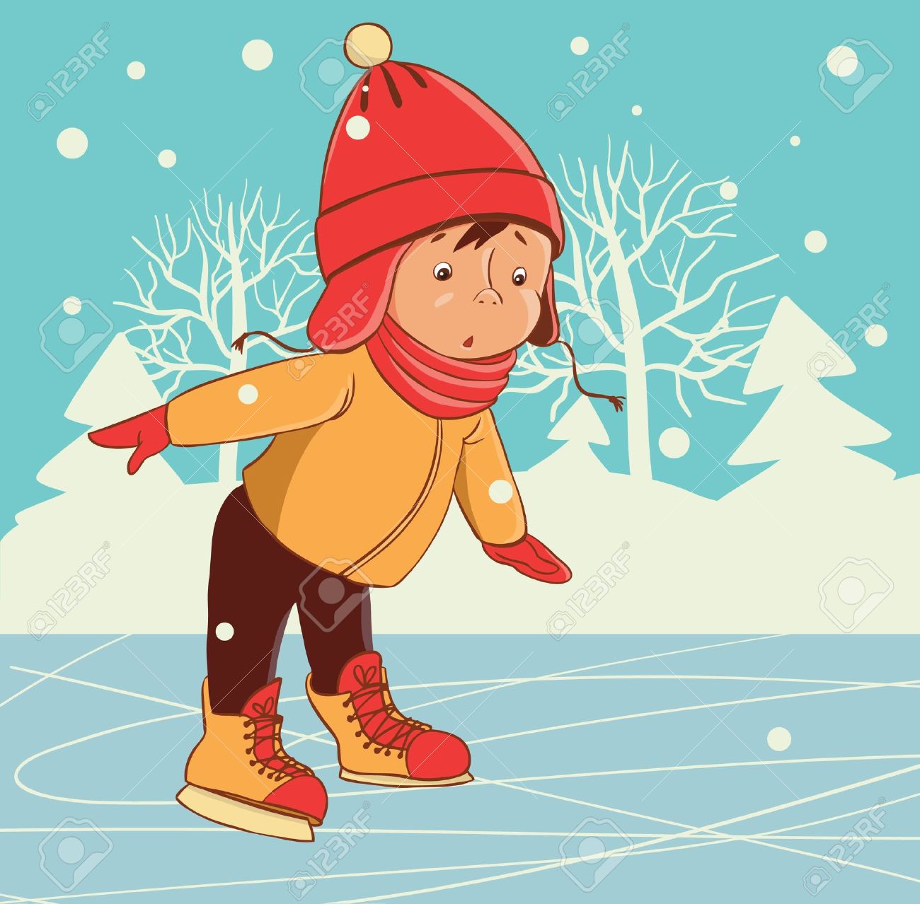 Ice Skating Boy Winter On Frozen Ice Lake Royalty Free Cliparts Vectors And Stock Illustration Image 16133056