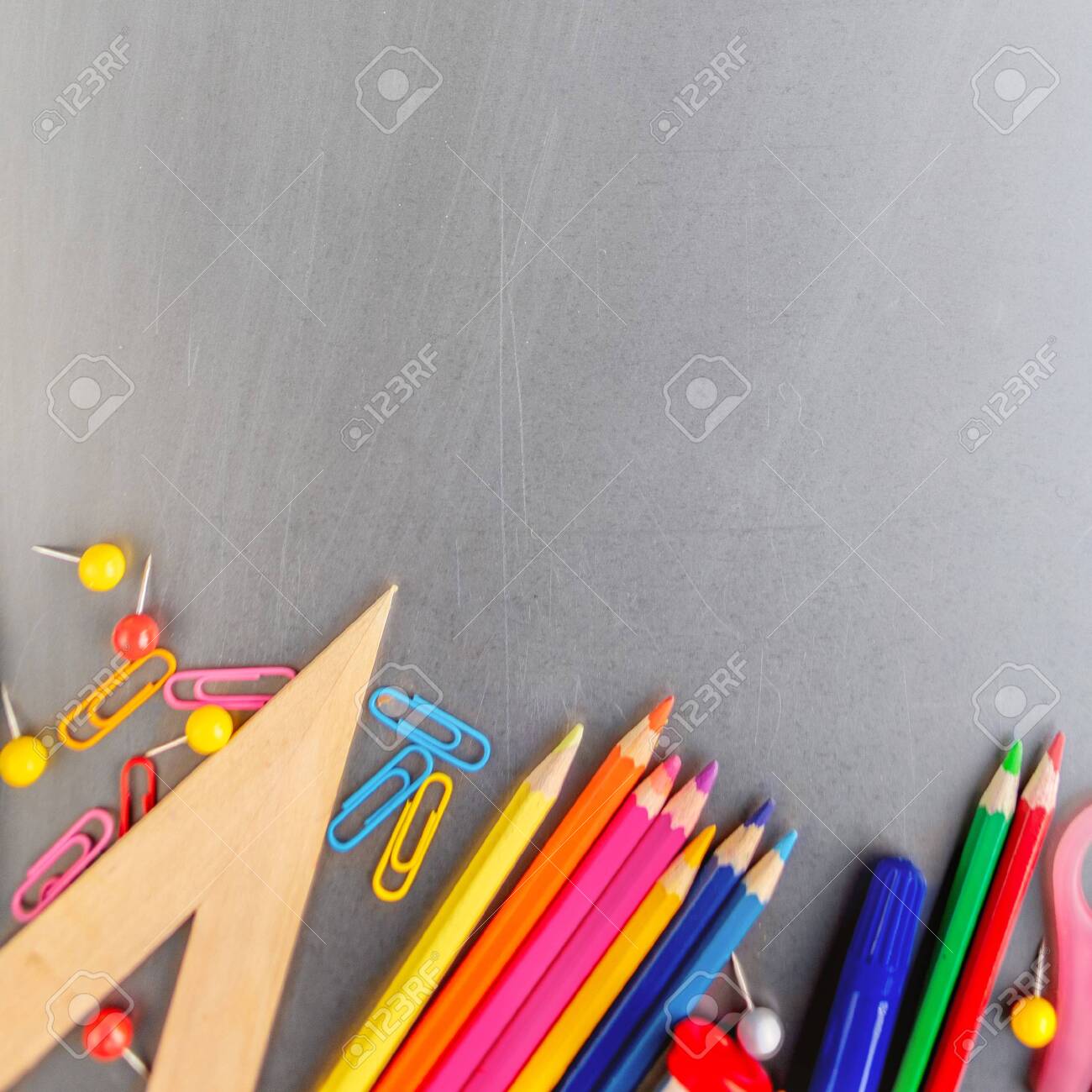 Back To School Overhead Shot Of School Supplies With Stationery Stock Photo Picture And Royalty Free Image Image