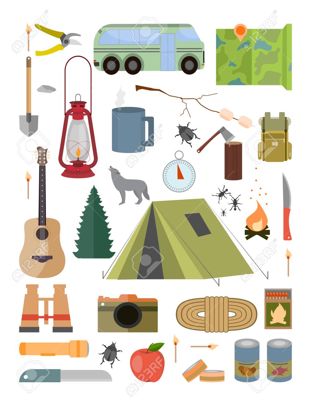 Camping Set Vector Objects. Large Set 