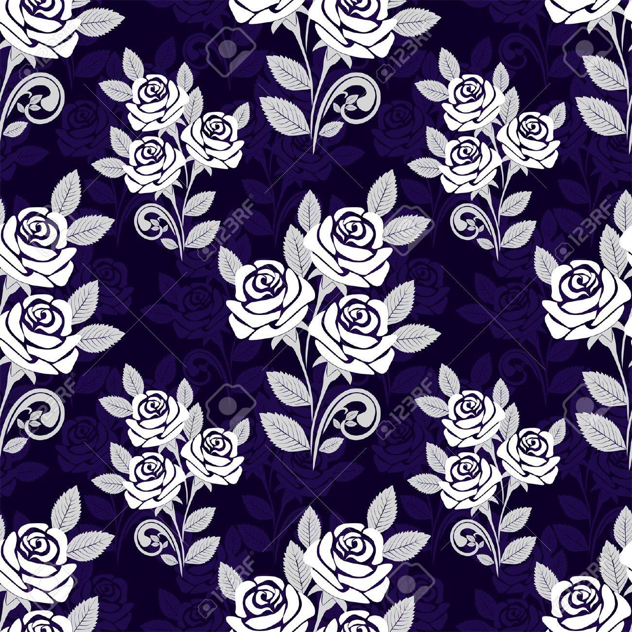 Seamless pattern with white roses on a dark blue background - 18848513 Seamless pattern with white roses on a dark blue background - 18848513