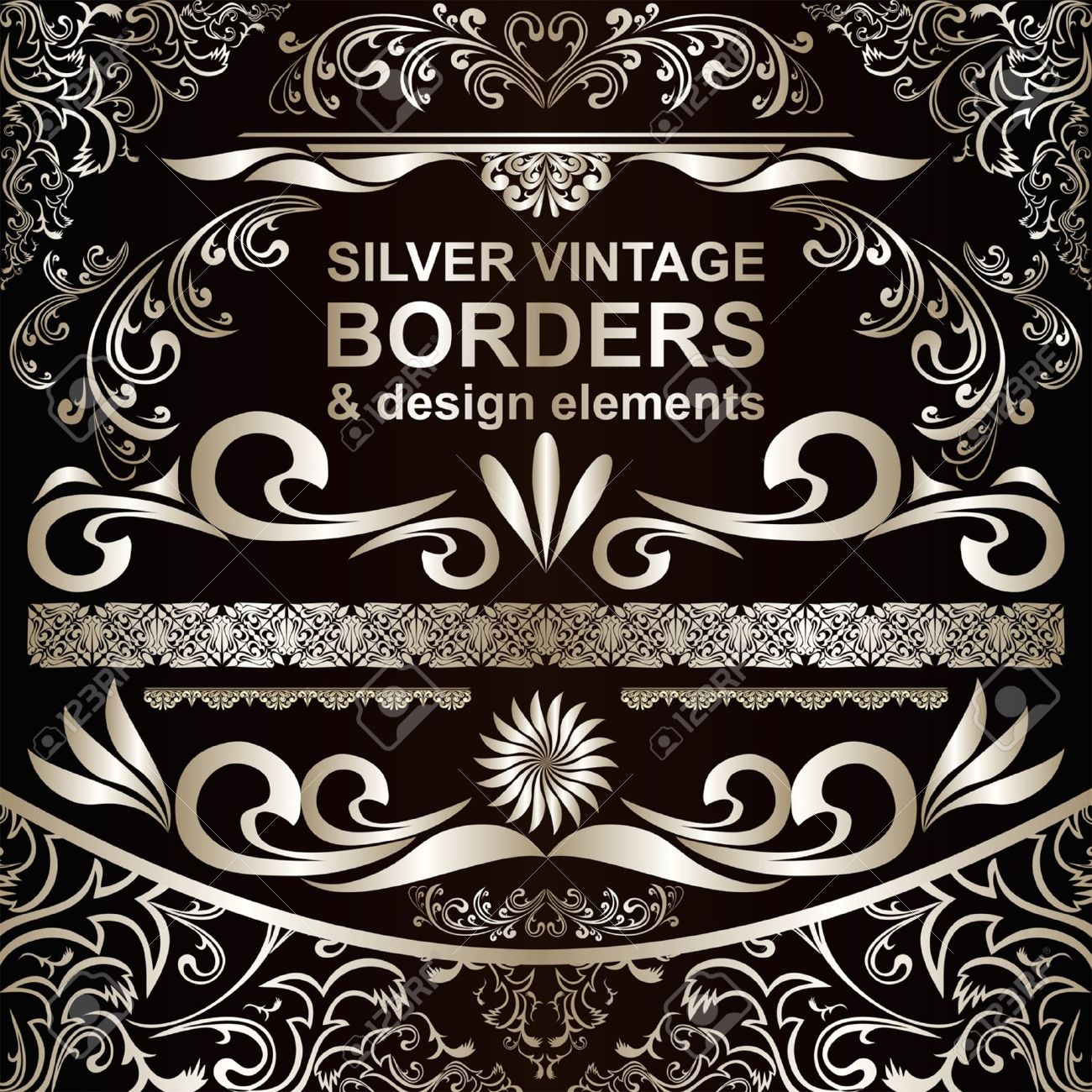 silver vintage borders and design elements royalty free cliparts