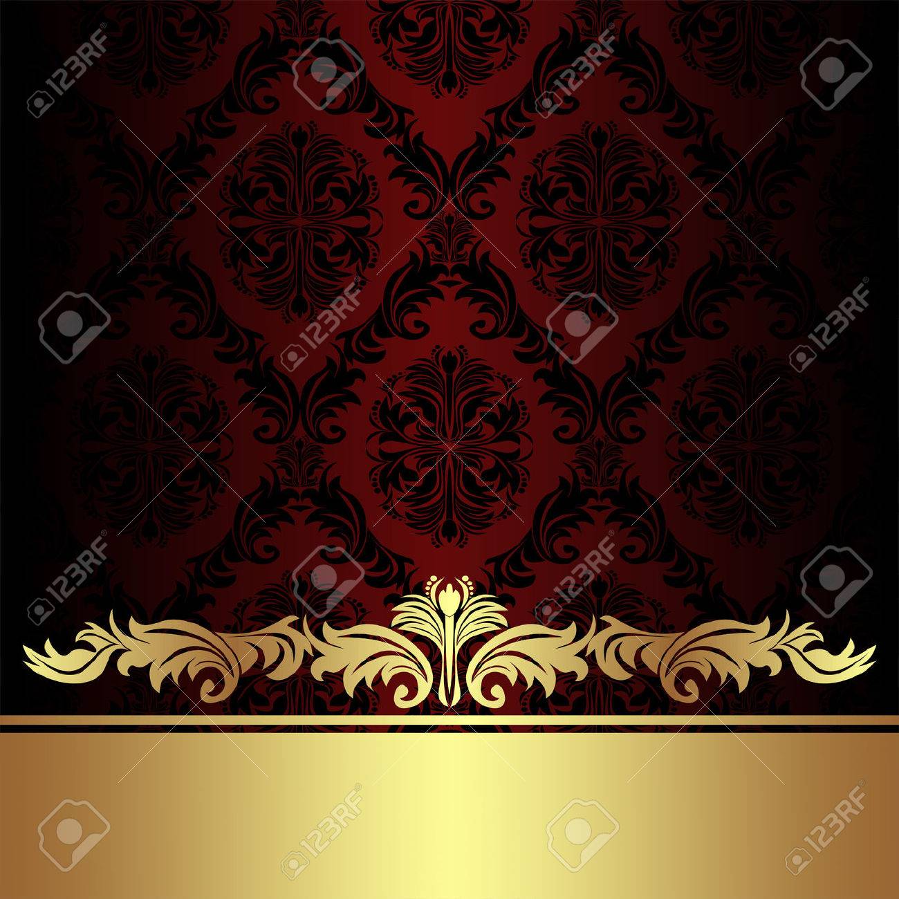 Damask red ornamental Background with golden royal Border. - 41201047 Damask red ornamental Background with golden royal Border. - 41201047