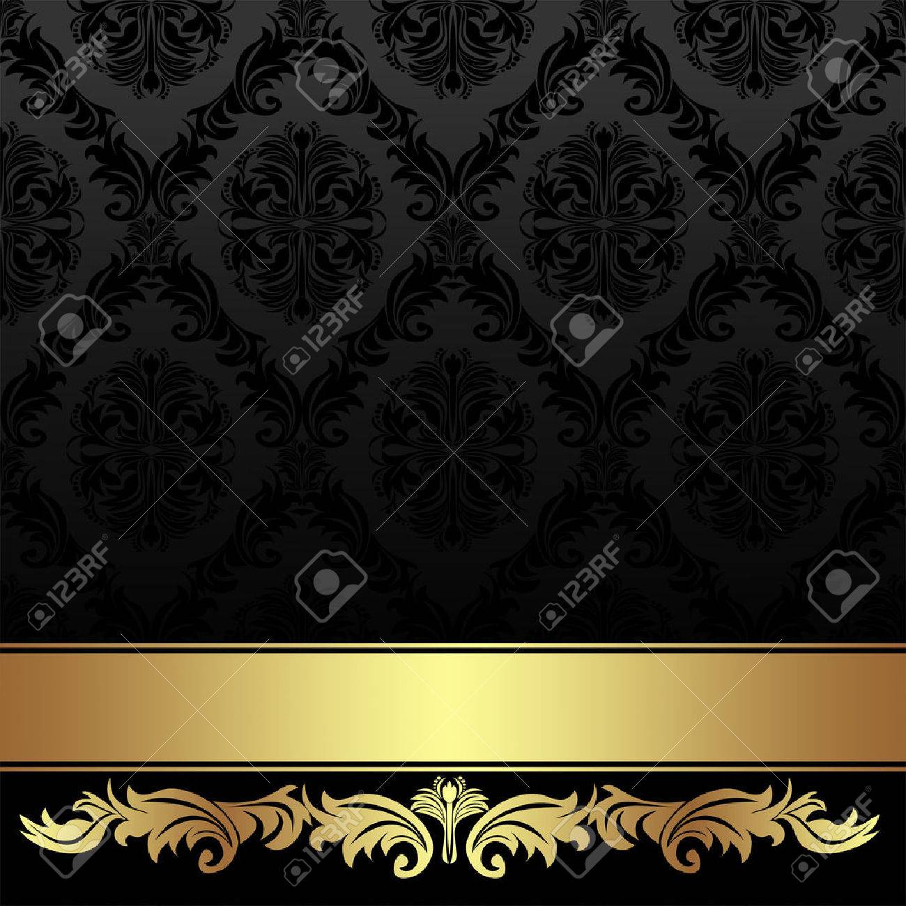 Ornate charcoal damask Background with golden Ribbon. - 41201048 Ornate charcoal damask Background with golden Ribbon. - 41201048