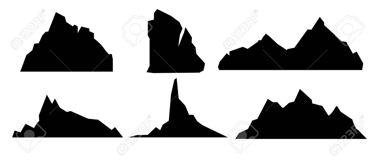 ベクトル イラスト セット黒と山のシルエットのフラット スタイルの白い背景のロッキー山脈の背景の境界 のイラスト素材 ベクタ Image