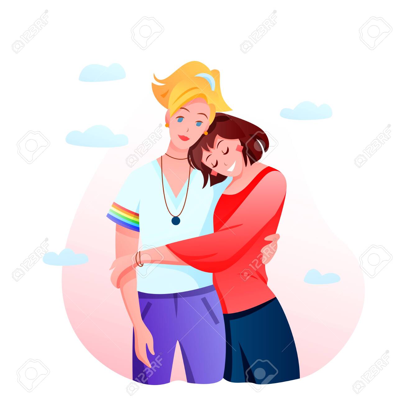 Lesbian couple LGBT vector illustration. Cartoon flat happy romantic woman partner characters dating, hugging on date. Love, relationship and homosexuality concept isolated on white - 151954097 Lesbian couple LGBT vector illustration. Cartoon flat happy romantic woman partner characters dating, hugging on date. Love, relationship and homosexuality concept isolated on white - 151954097
