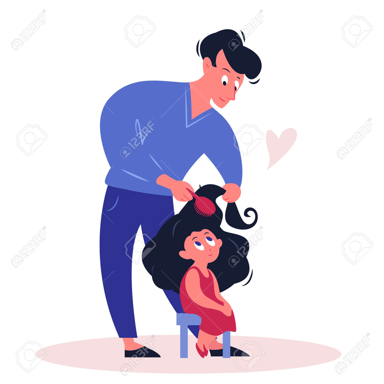Father time with daughter vector illustration. Cartoon flat happy family characters spending time together, parent dad holding comb, doing hairstyle to cute girl. Fathers day concept isolated on white - 151954099 Father time with daughter vector illustration. Cartoon flat happy family characters spending time together, parent dad holding comb, doing hairstyle to cute girl. Fathers day concept isolated on white - 151954099
