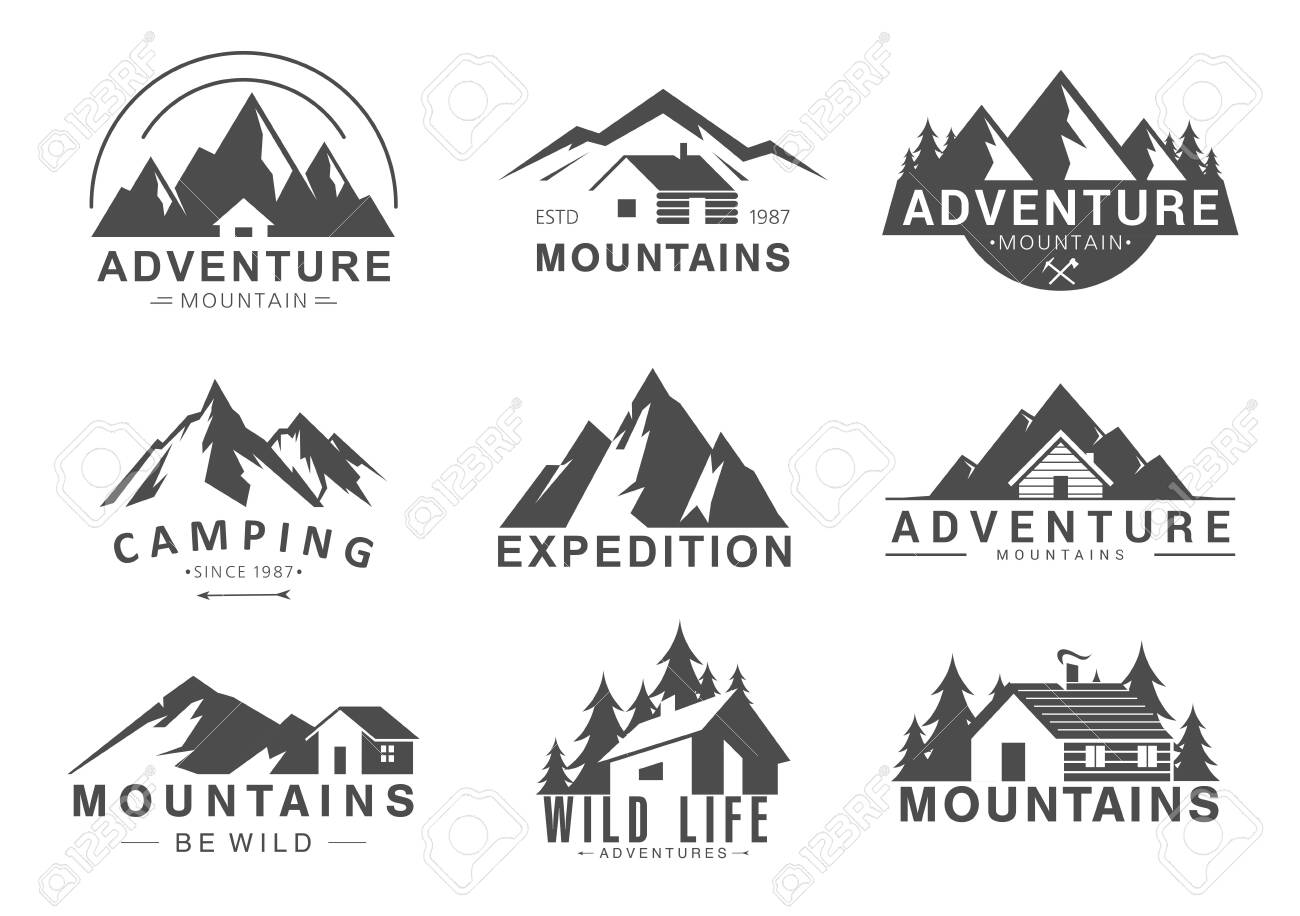 Mountain logo flat vector illustration set. Design element sign logo stamp collection of camping outdoor tourism adventure, rocky mountain peaks, life in wilderness - 151954133 Mountain logo flat vector illustration set. Design element sign logo stamp collection of camping outdoor tourism adventure, rocky mountain peaks, life in wilderness - 151954133