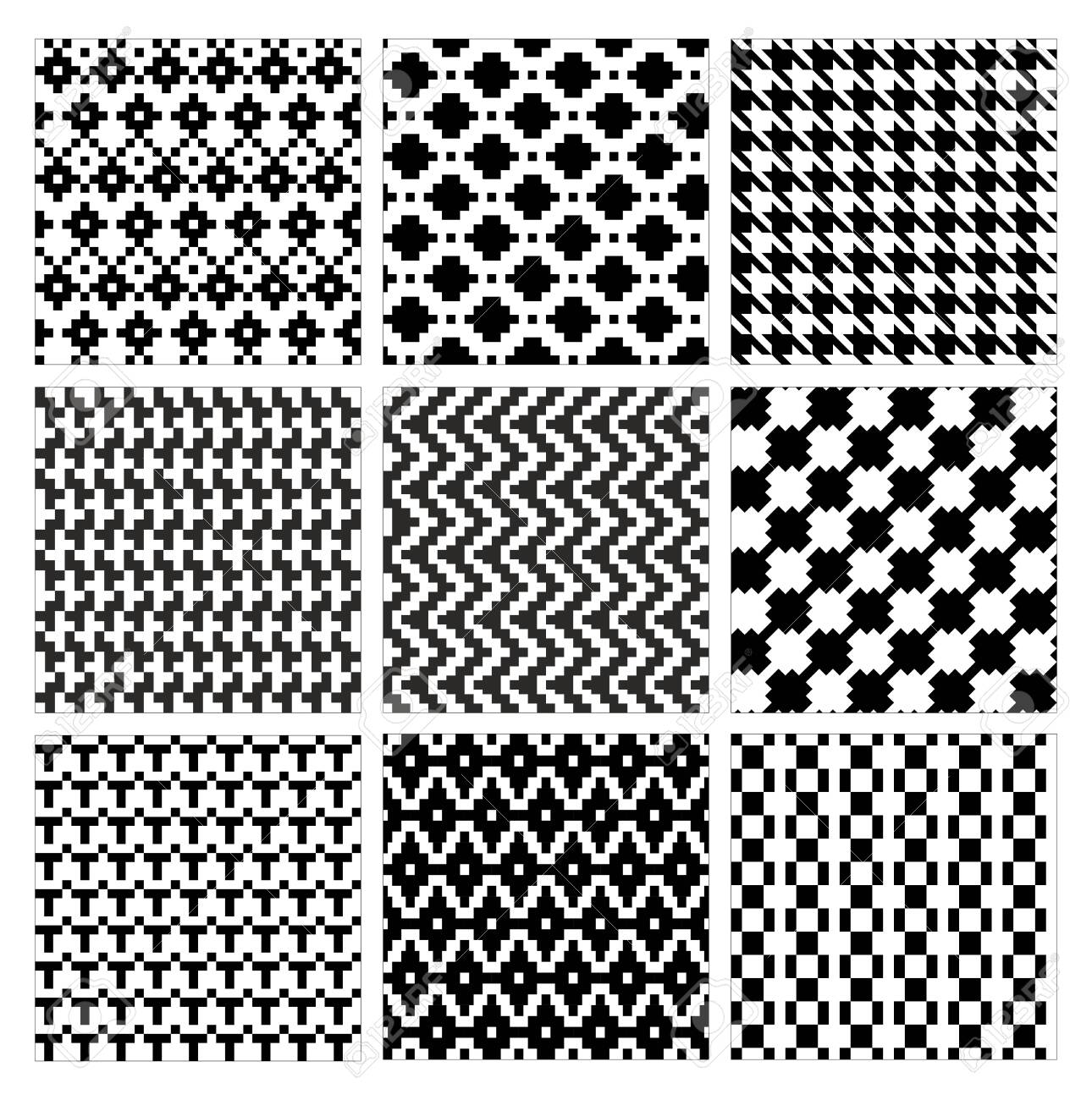 Seamless geometric pattern vector illustration set. Collection of modern stylish ornate abstract black and white texture geometry. Repeating geometric ornament tiles from striped, diagonal elements - 153327131 Seamless geometric pattern vector illustration set. Collection of modern stylish ornate abstract black and white texture geometry. Repeating geometric ornament tiles from striped, diagonal elements - 153327131