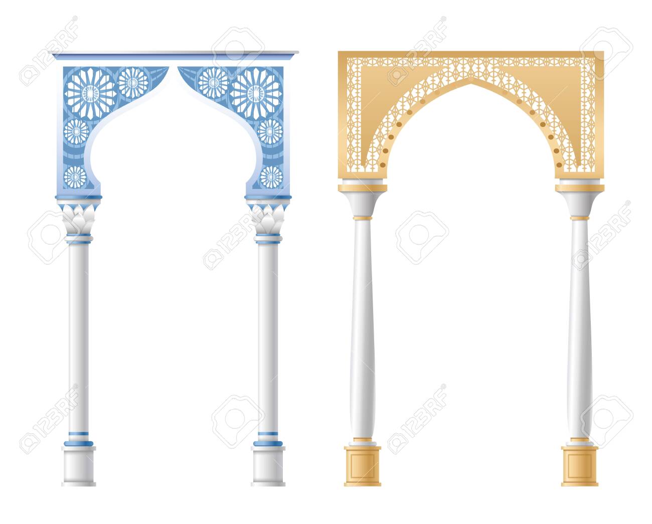 Vector illustration of architectural columns, pillars and arches isolated on white background. - 158435579 Vector illustration of architectural columns, pillars and arches isolated on white background. - 158435579