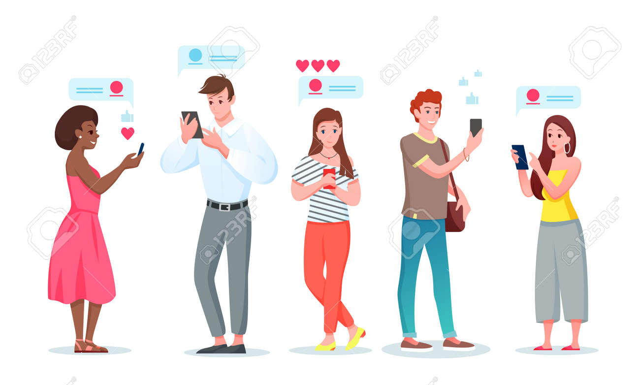 People in chat internet communication vector illustration set. Cartoon flat young man woman characters chatting in social media messenger phone app with friends, communicating online isolated on white - 158578952 People in chat internet communication vector illustration set. Cartoon flat young man woman characters chatting in social media messenger phone app with friends, communicating online isolated on white - 158578952