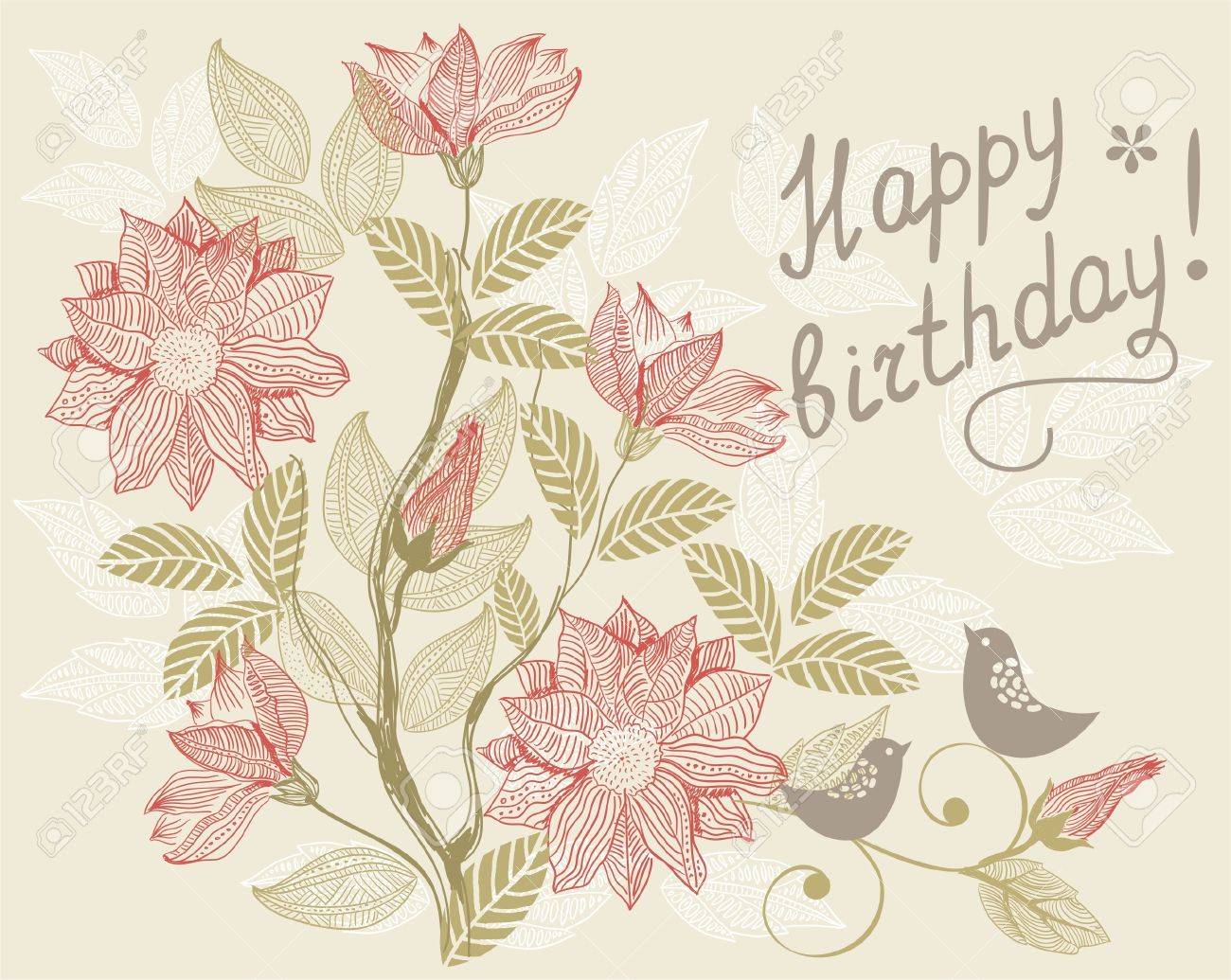 レトロ花柄カードお誕生日おめでとう のイラスト素材 ベクタ Image レトロ花柄カードお誕生日おめでとう のイラスト素材 ベクタ Image