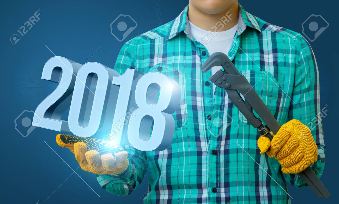 wizard shows the numbers 2018 banner the new year stock photo