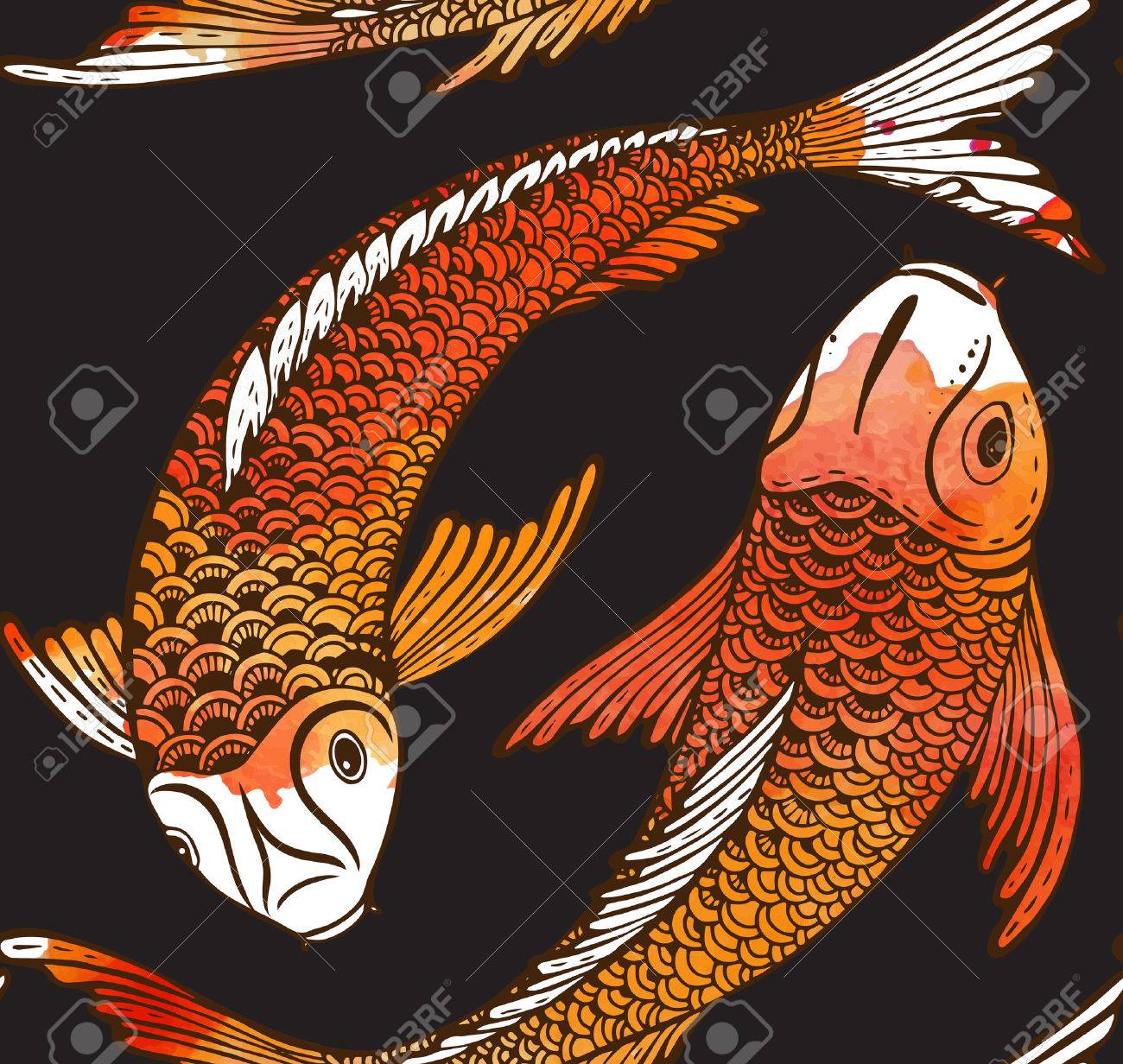 Seamless Vector Pattern With Hand Drawn Koi Fish Japanese Carp And Watercolor Texture Symbol Of Love Friendship And Prosperity Beautiful Endless Background Royalty Free Cliparts Vectors And Stock Illustration Image 53405805