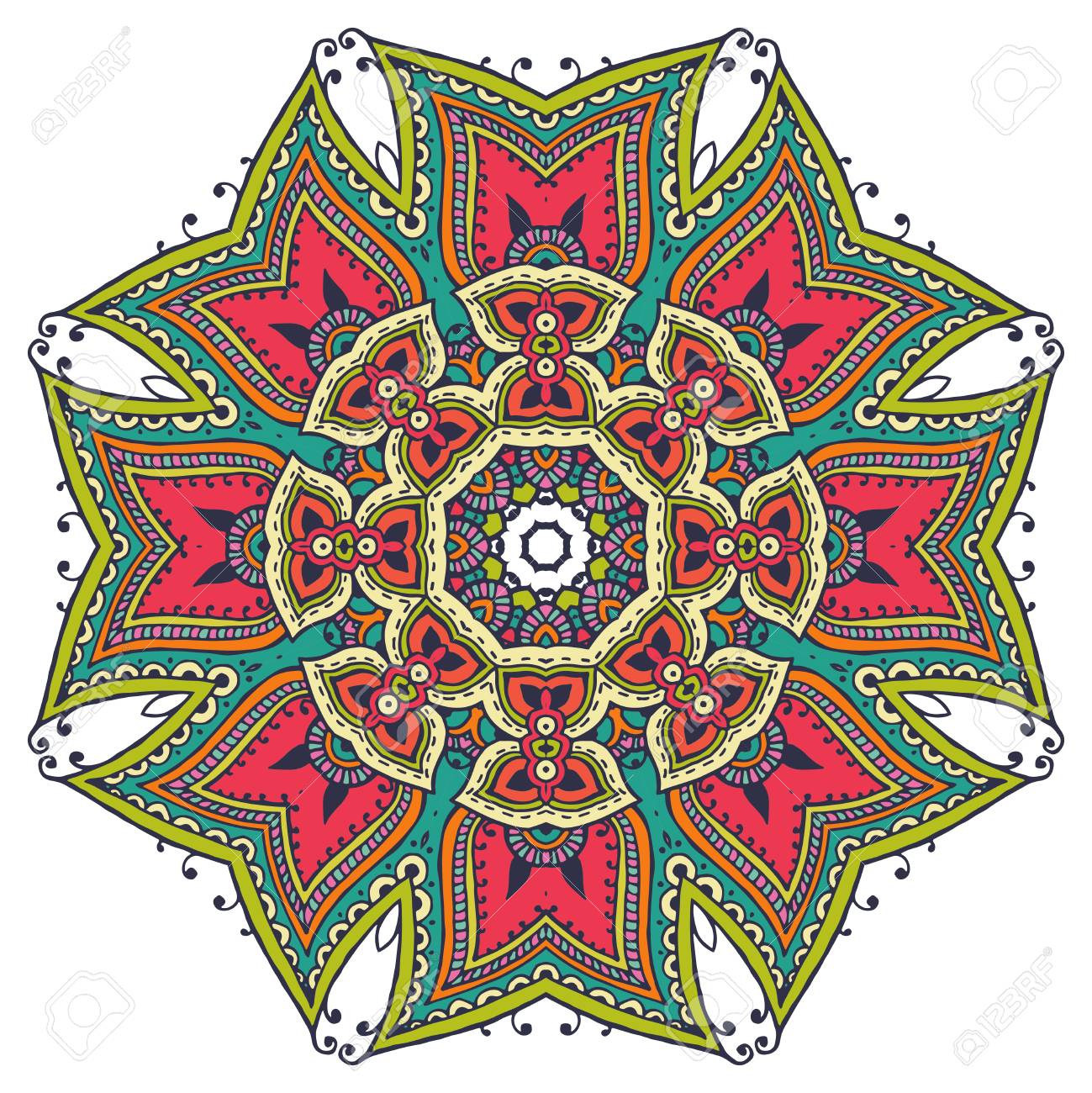 伝統的なアジアの装飾に基づいたヘナの花の要素のベクトル マンダラ パターン ペイズリー一時的な刺青入れ墨落書きイラストのイラスト素材 ベクタ Image