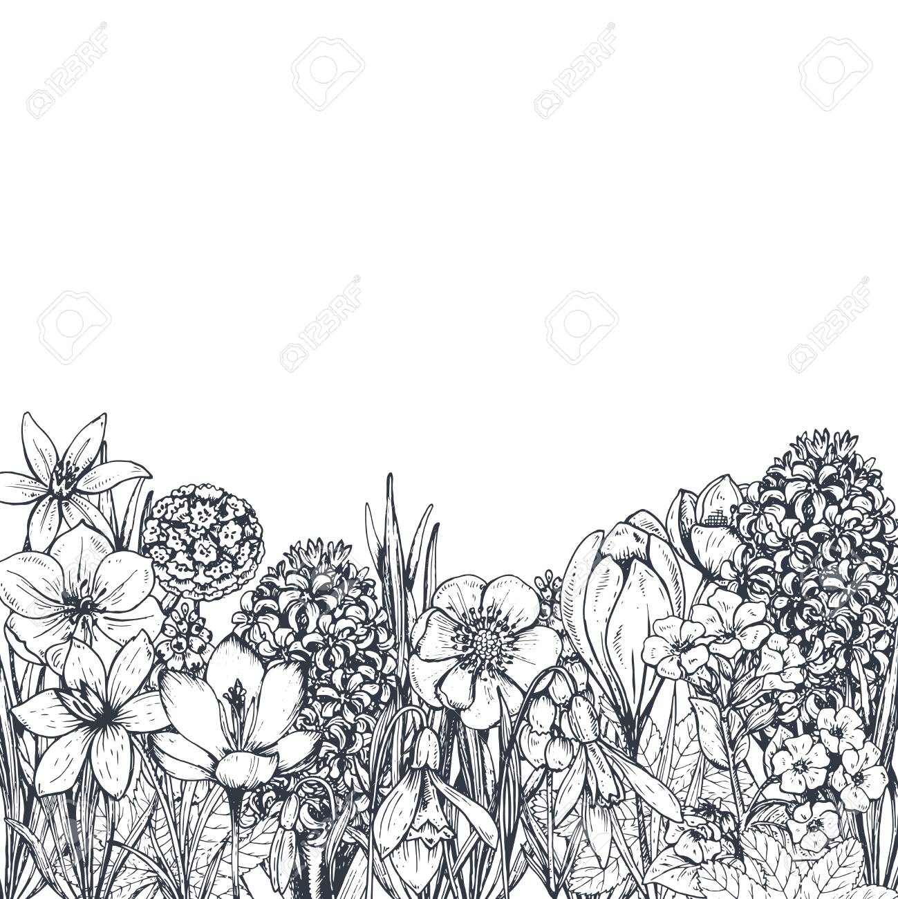 花模様の背景手の描かれた春の花と植物 のイラスト素材 ベクタ Image 花模様の背景手の描かれた春の花と植物 のイラスト素材 ベクタ Image
