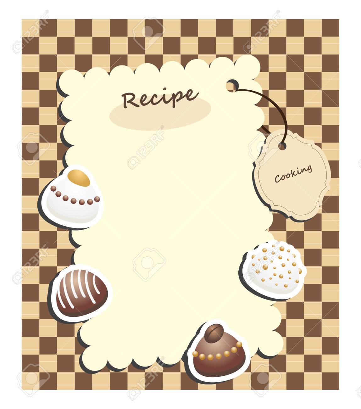 recipe card with tag and chocolate candies on checkered background recipe card background