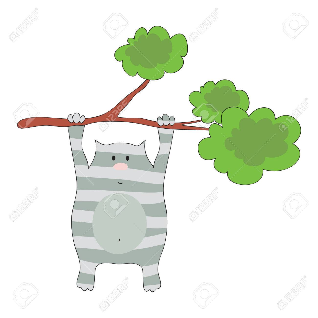 Un Chat Pendu A Un Arbre Clip Art Libres De Droits Vecteurs Et Illustration Image