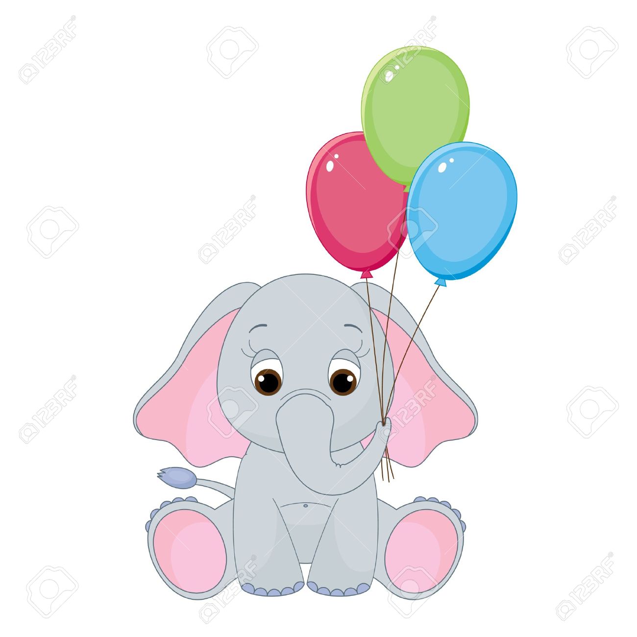 cute baby elephant with colorful balloons isolated on white royalty