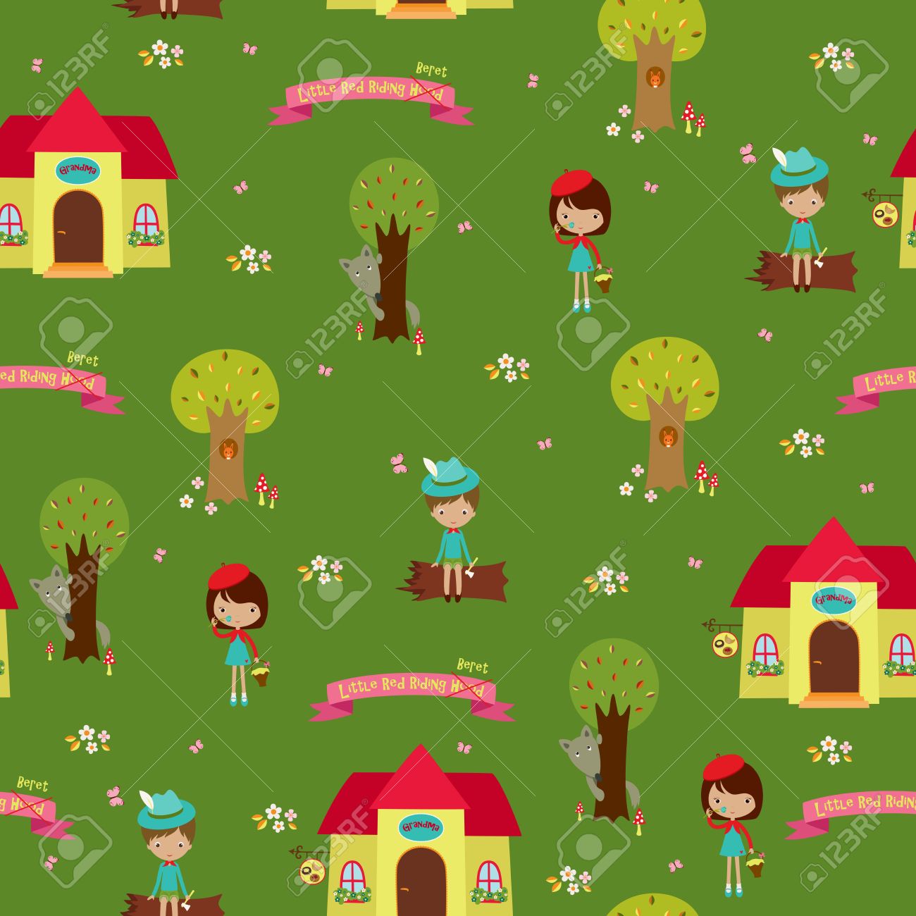 Seamless Wallpaper Design Fairy Tale Little Red Riding Hood Seamless Wallpaper Design Fairy Tale Little Red Riding Hood
