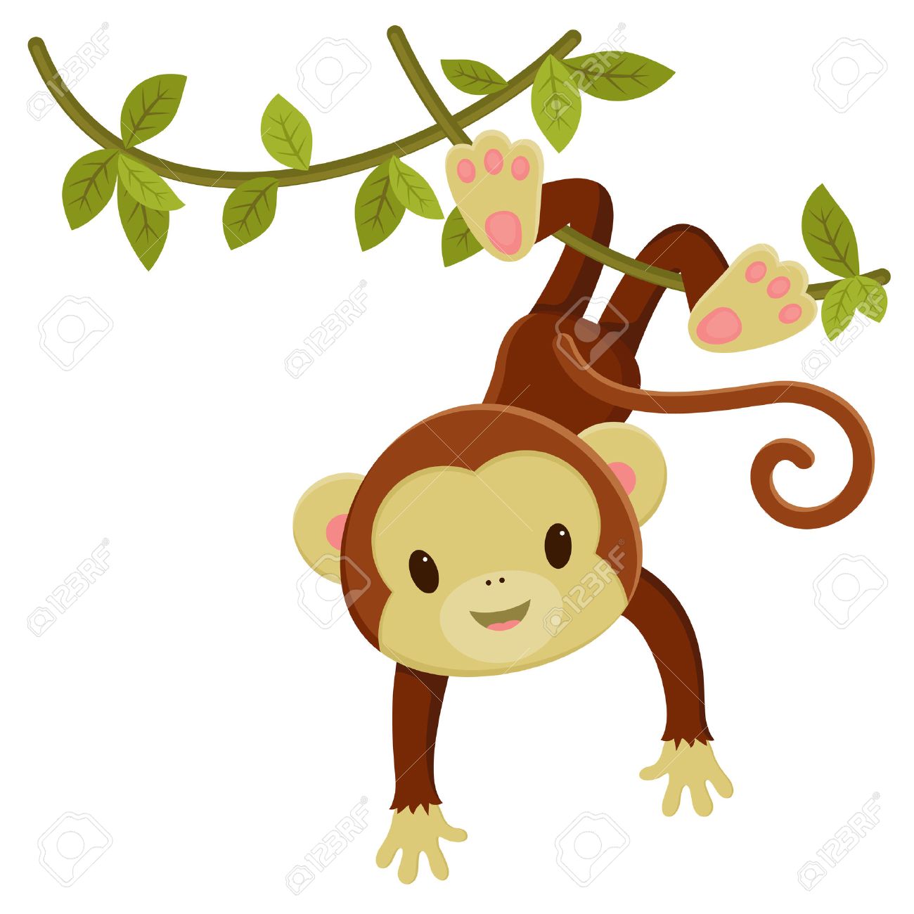 Cute Cartoon Monkey Hanging On A Liana. Vector Clip Art Illustration  Royalty Free SVG, Cliparts, Vectors, and Stock Illustration. Image 29126474., image size:1300x1300