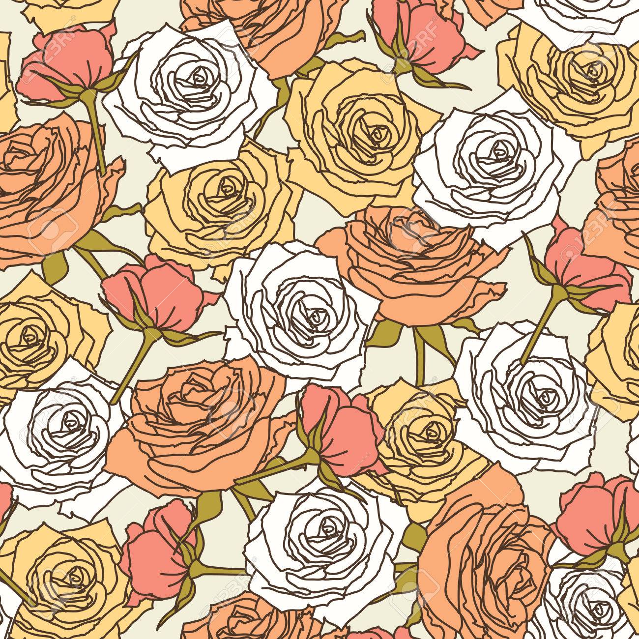 白 オレンジ 桃バラ シームレス パターン 壁紙 花柄 のイラスト素材 ベクタ Image