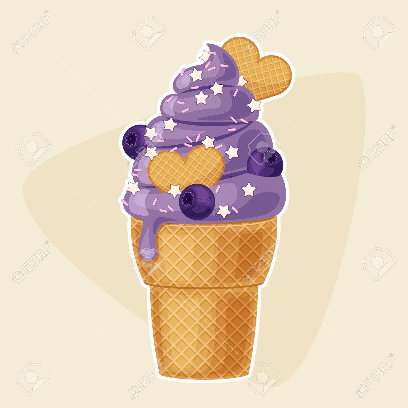 blueberry ice cream in a waffle cup with strawberries waffle