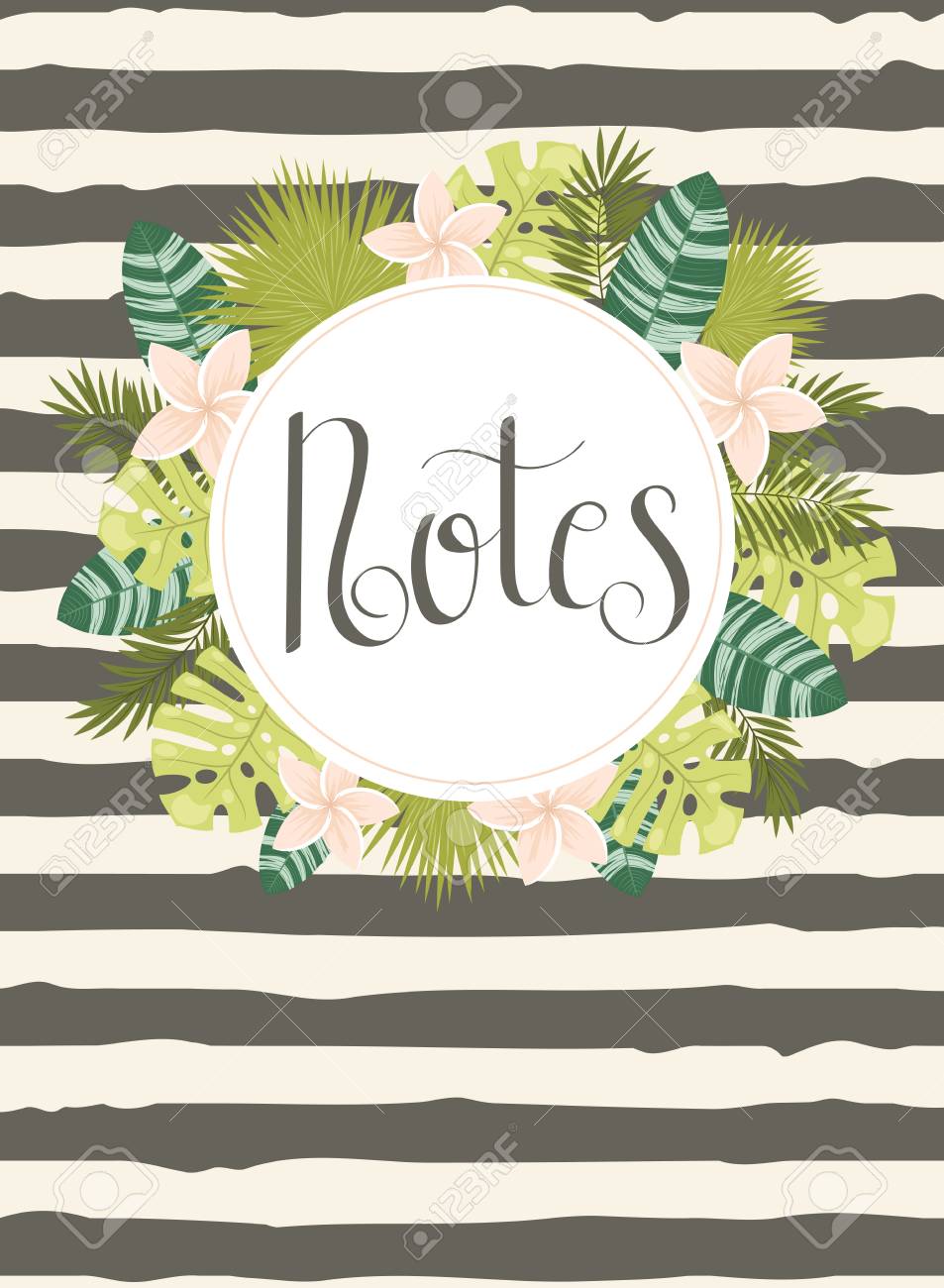 notebook cover template with hand lettering notes and tropical