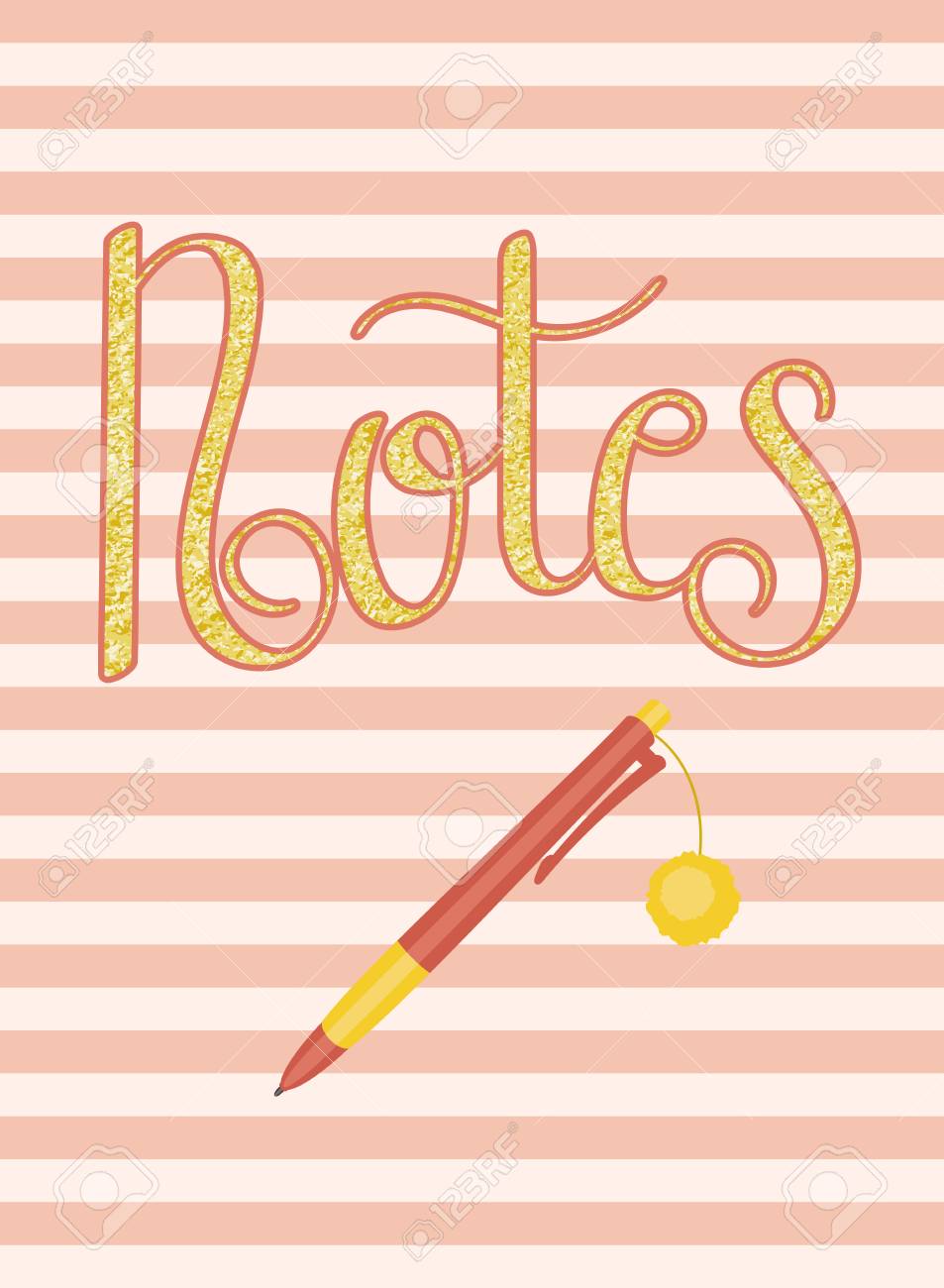 notebook cover template with golden lettering notes and pen