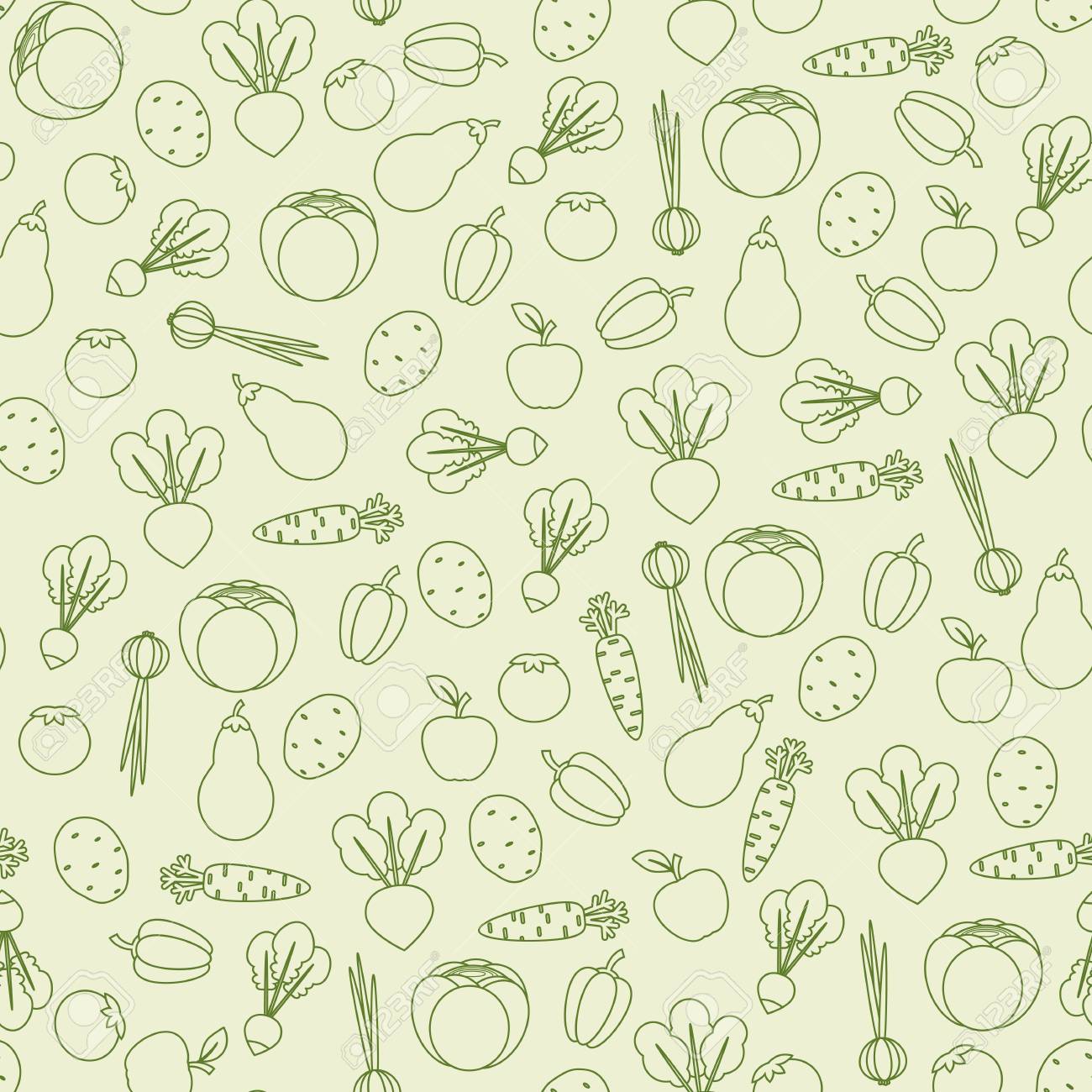 シームレスな野菜パターン シンプルで端正なベクトル 良いフードブログ背景や繊維の のイラスト素材 ベクタ Image