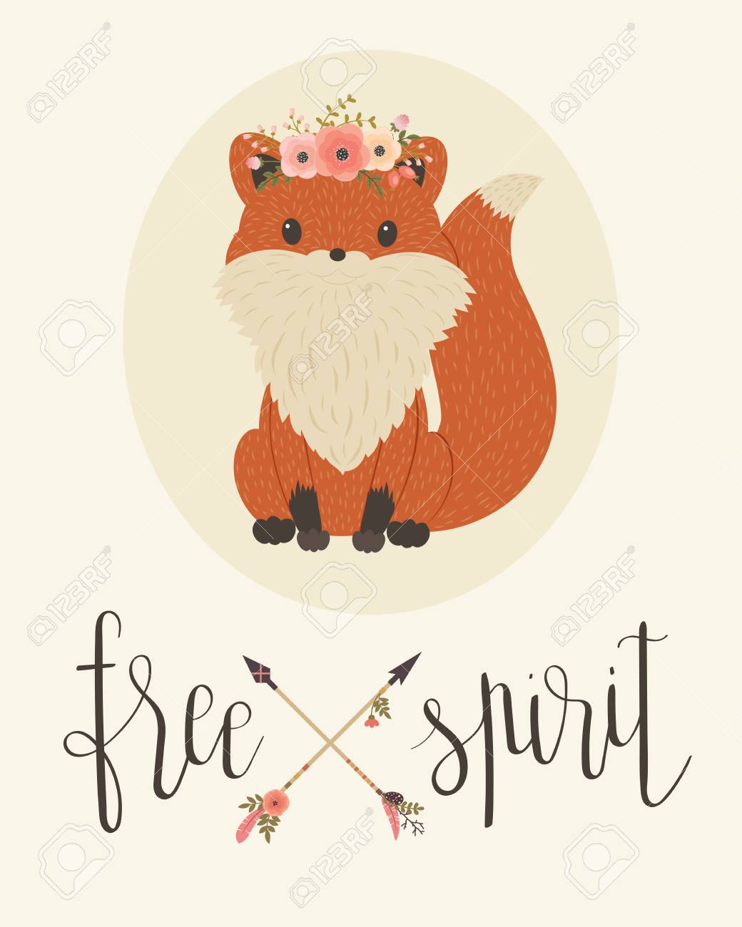 手書きの銘刻文字 自由な精神 と花花輪の狐 心に強く訴える引用