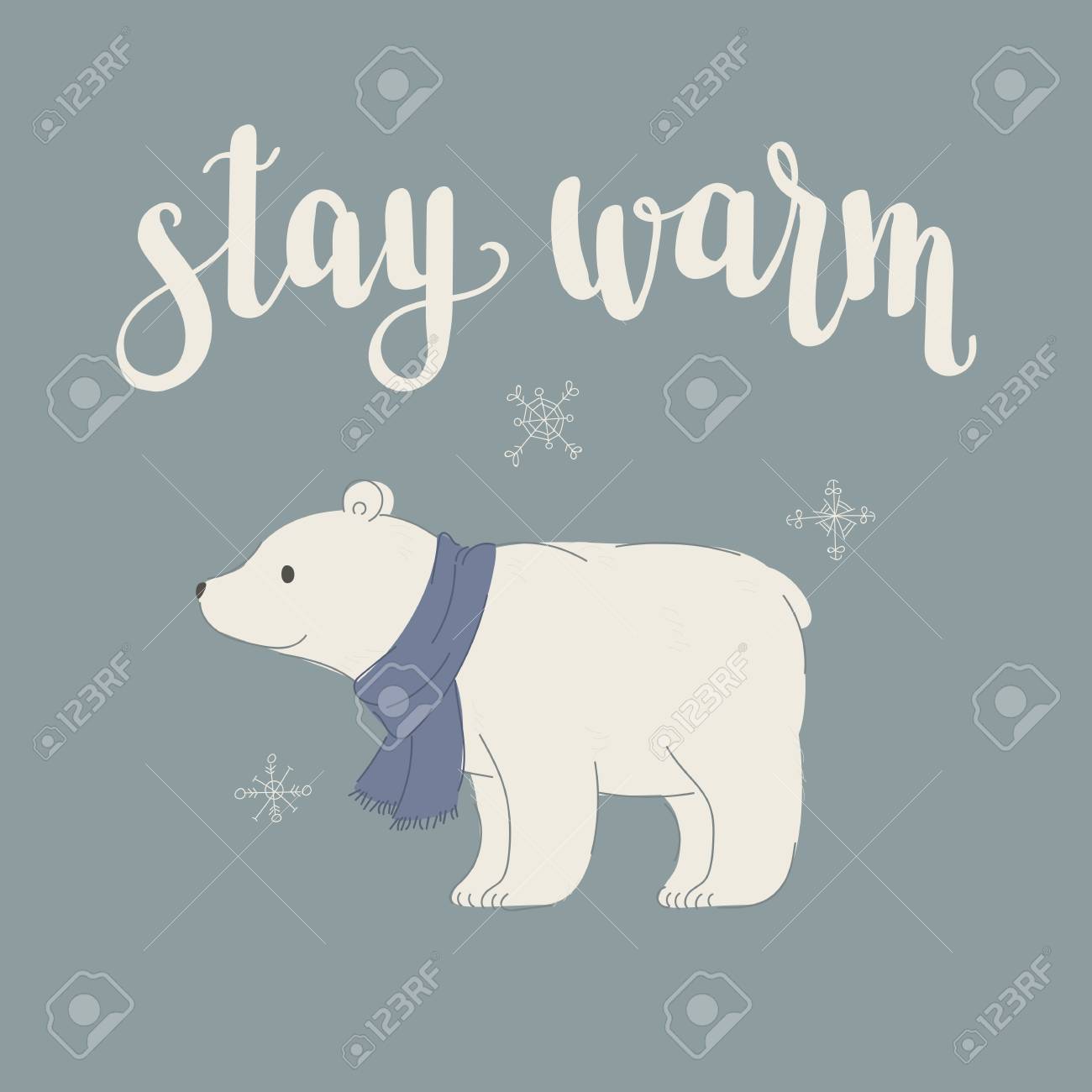 冬は 暖かいスカーフでシロクマの手レタリングを触発されました ベクター アートです のイラスト素材 ベクタ Image