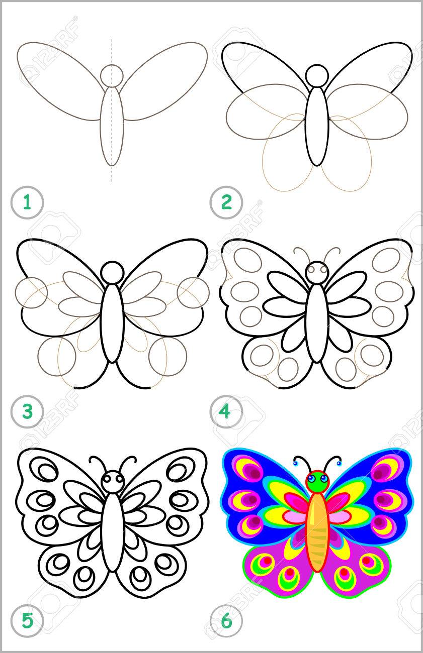 Page Montre Comment Apprendre Etape Par Etape Pour Dessiner Un Papillon Developper Des Competences Pour Enfants Dessin Et De Coloriage Image Vectorielle Clip Art Libres De Droits Vecteurs Et Illustration Image 64923604