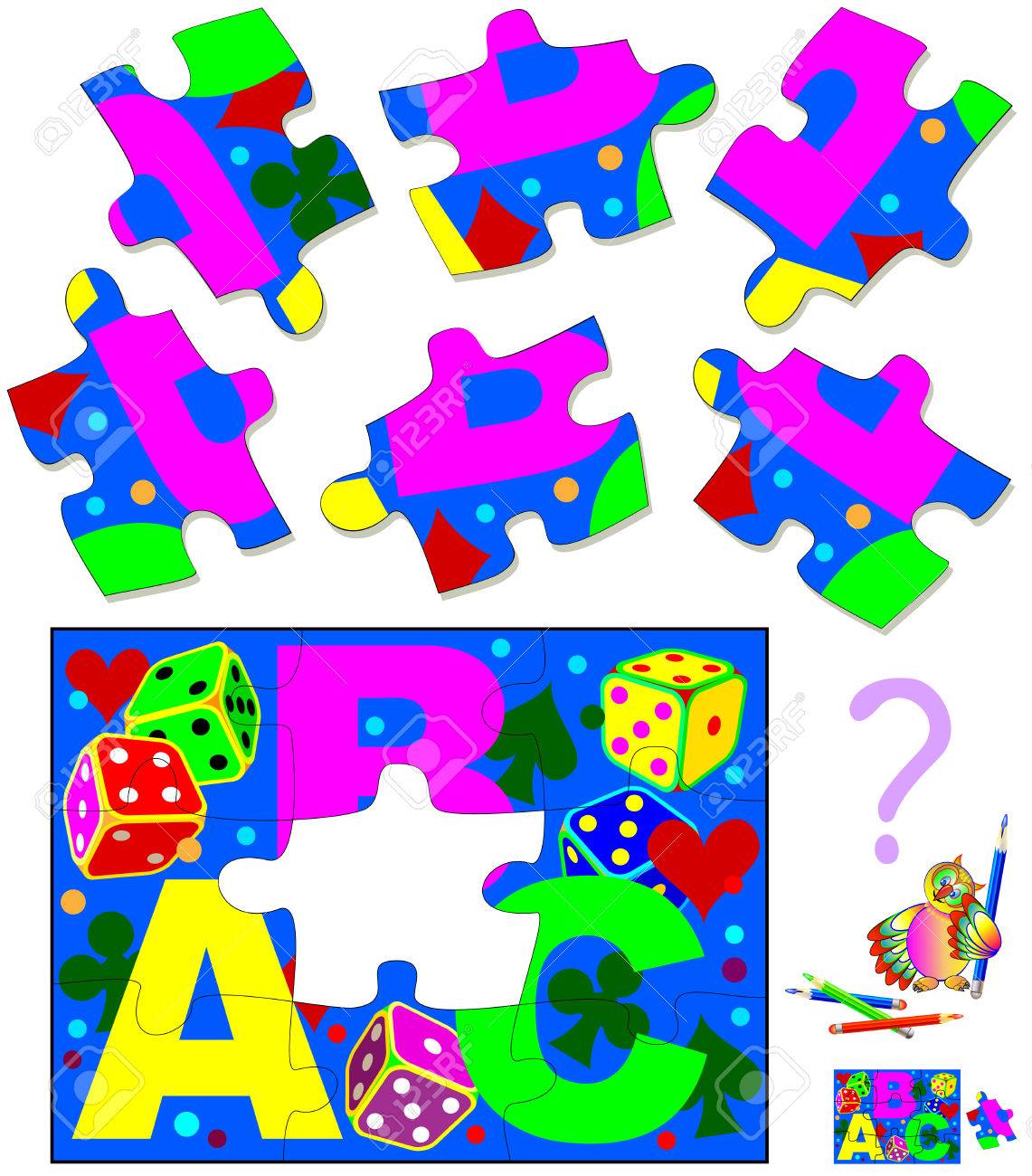 Logic puzzle. Find and draw the only one piece that corresponds to picture. Vector cartoon image. - 69774532 Logic puzzle. Find and draw the only one piece that corresponds to picture. Vector cartoon image. - 69774532