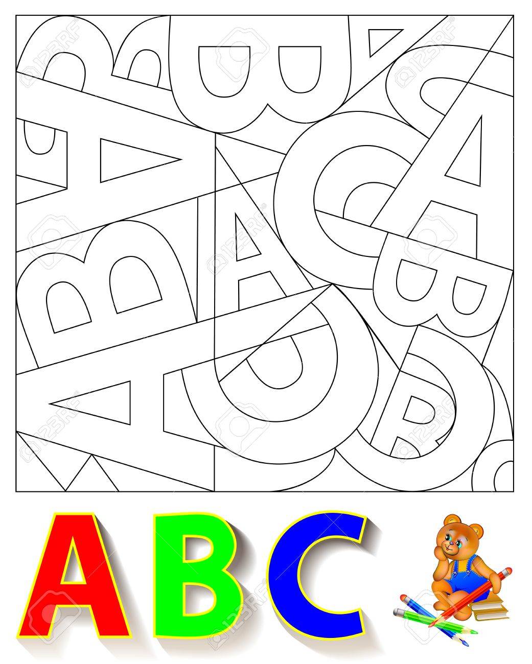 子供のための練習 隠し文字を検索し 関連する色でそれらをペイントする必要があります 書き込みおよび着色のためのスキルの子供たちを開発します ベクター画像 のイラスト素材 ベクタ Image