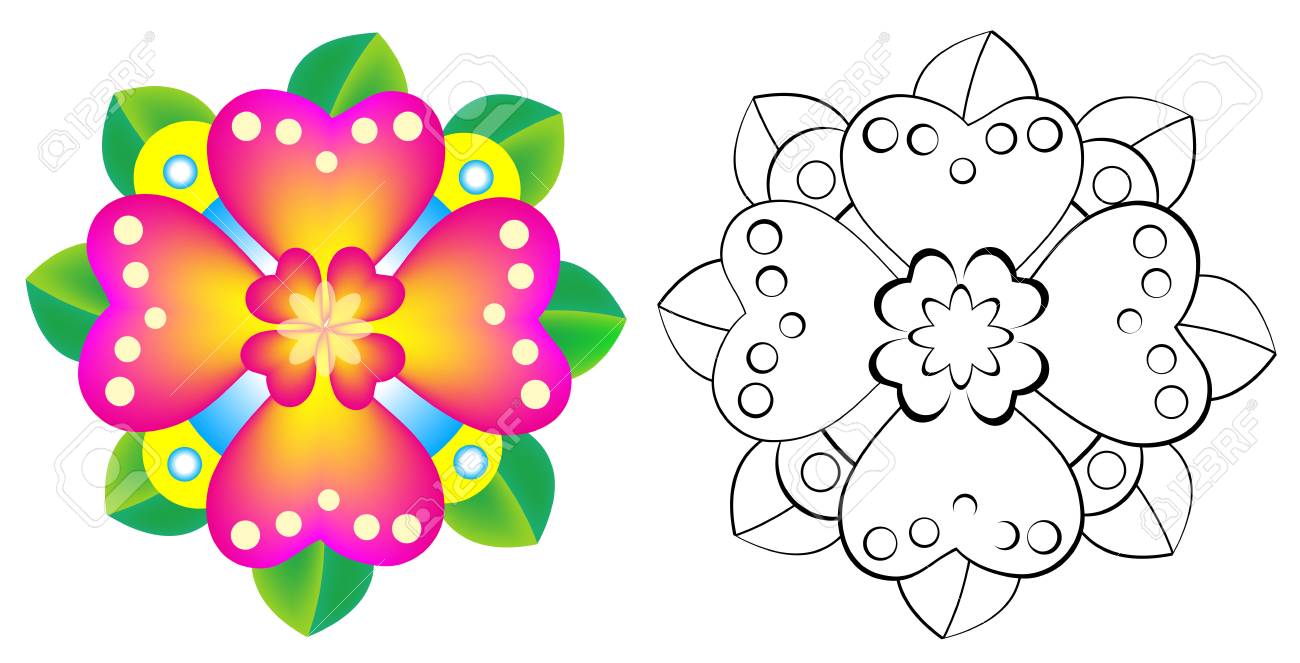 Fleur De Motif Coloré Et Noir Et Blanc Image De Dessin Animé