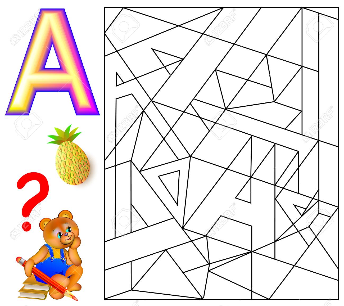 英語の勉強のため A とロジック パズル ゲーム 見つけるし 5 文字 A をペイント のイラスト素材 ベクタ Image
