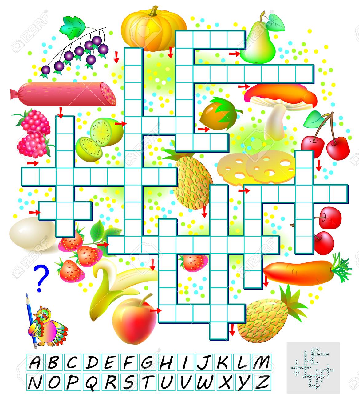 Juego De Crucigramas Con Comida Pagina Educativa Para Ninos Para Estudiar Palabras En Ingles Ilustraciones Vectoriales Clip Art Vectorizado Libre De Derechos Image