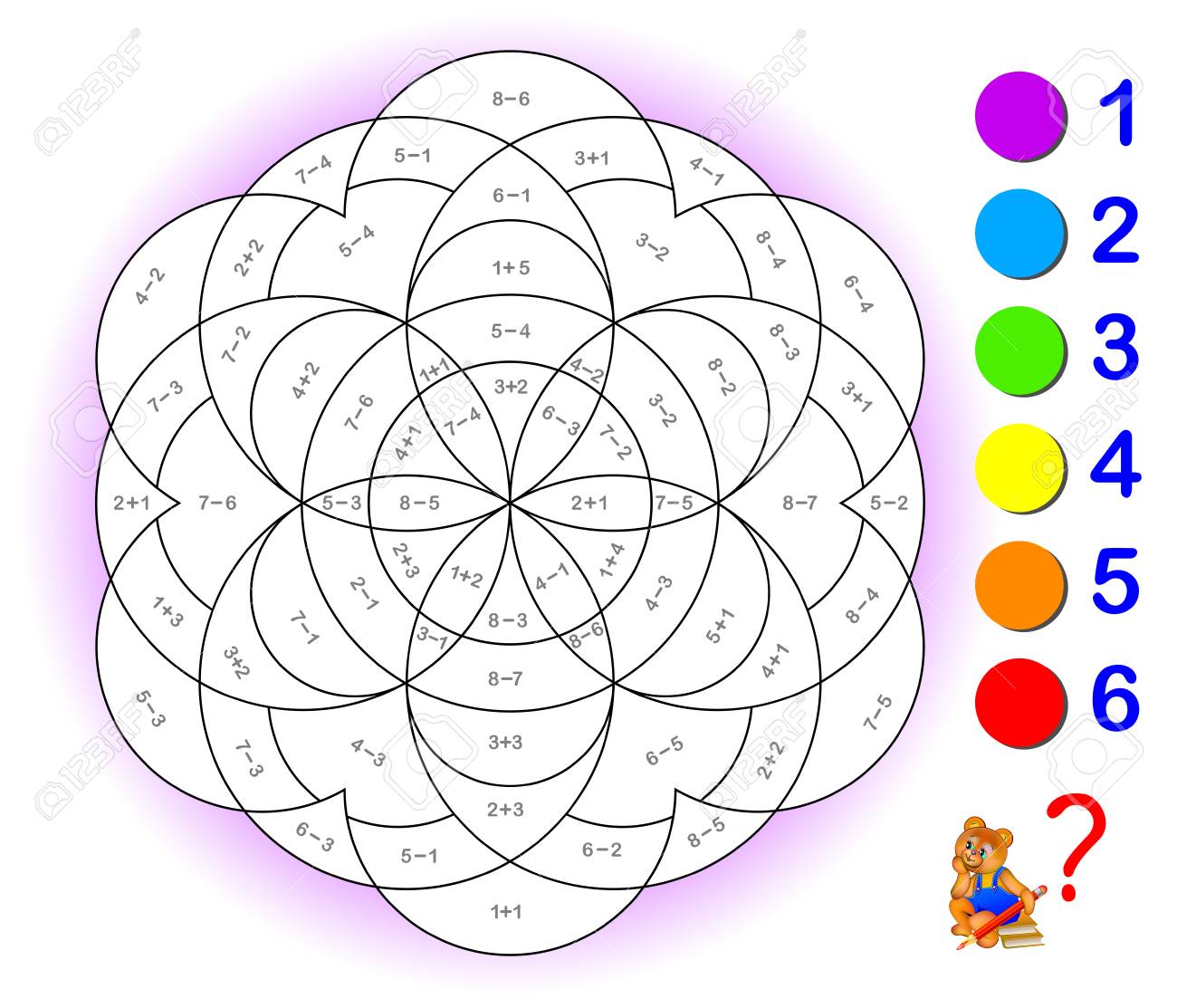 Educational page with exercises for children on addition and subtraction. - 98583469 Educational page with exercises for children on addition and subtraction. - 98583469