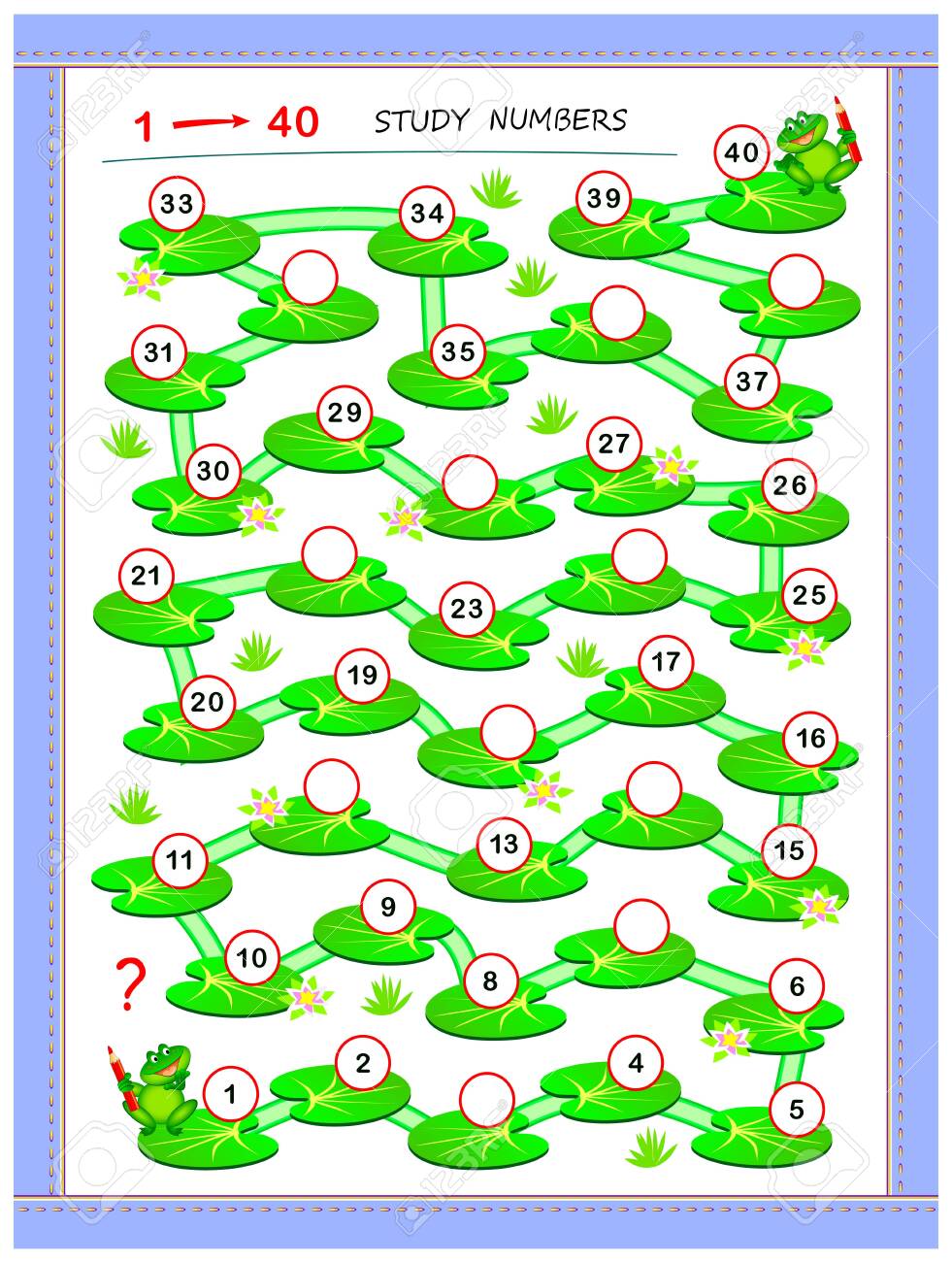 educational page for baby book study count from 1 till 40 write the missing numbers in empty circles printable worksheet for kids textbook development counting skills back to school royalty free svg