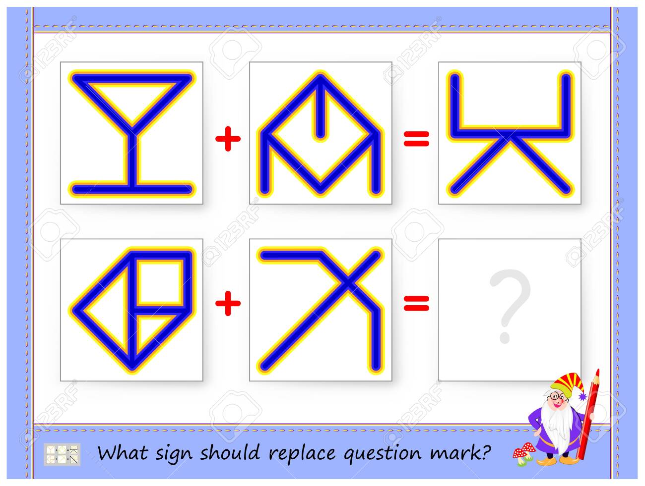 mathematical logic puzzle game for children and adults what sign should replace question mark draw him printable page for brain teaser book developing spatial thinking skills iq training test royalty free cliparts
