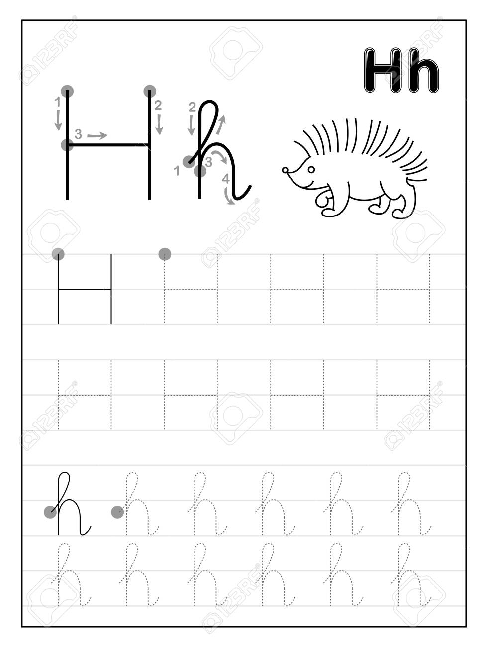 Tracing Alphabet Letter H. Black And White Educational Pages - Tracing Alphabet Letter H. Black And White Educational Pages