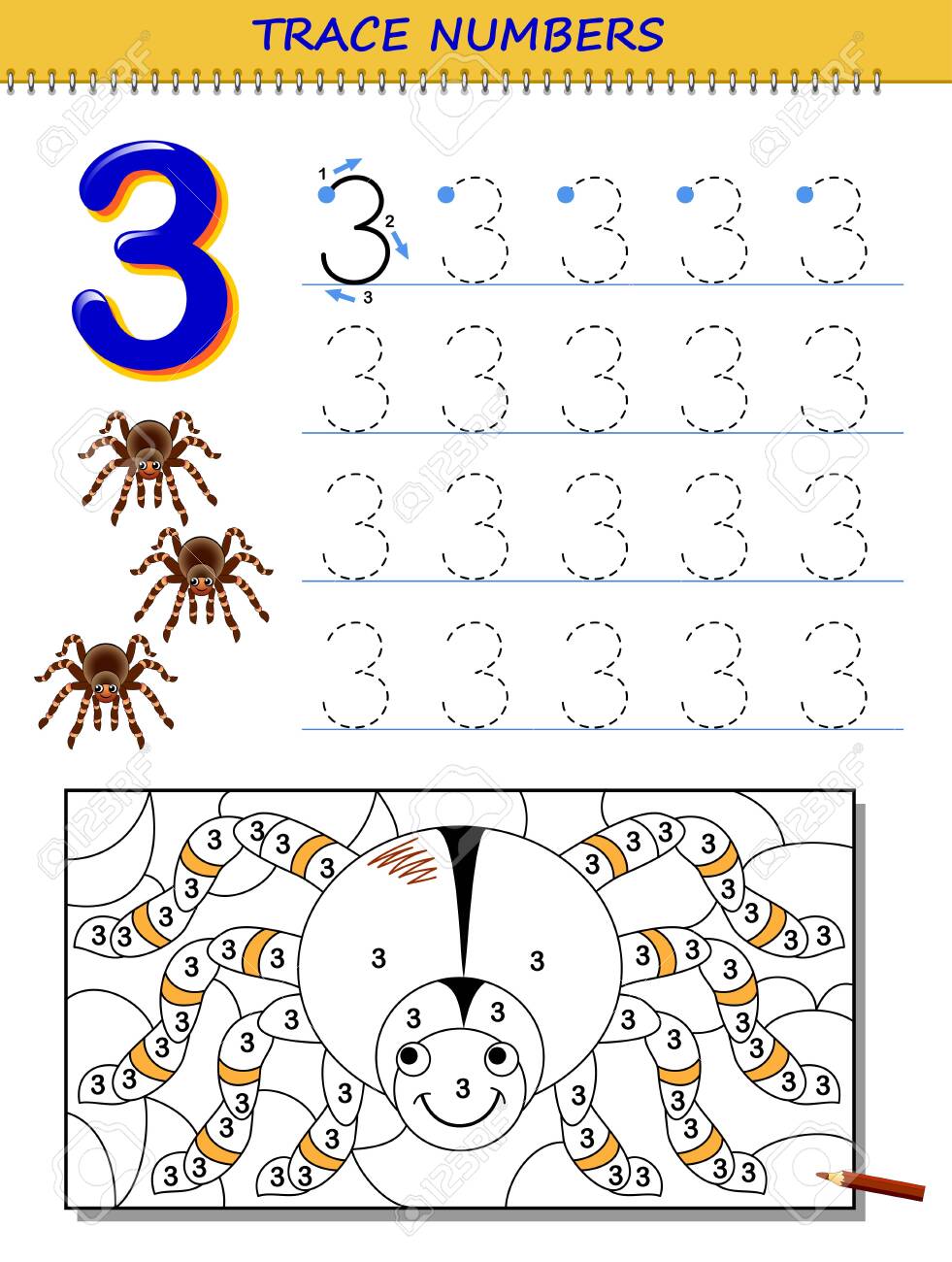 Educational Page For Kids With Number 3. Printable Worksheet For Children Textbook. Developing Skills Of Counting, Writing And Tracing. Baby Coloring Book. Back To School. Vector Image. Royalty Free SVG, Cliparts, Vectors, educational-page-for-kids-with-number-3-printable-worksheet-for-children-textbook-developing-skills-of-counting-writing-and-tracing-baby-coloring-book-back-to-school-vector-image-royalty-free-svg-cliparts-vectors