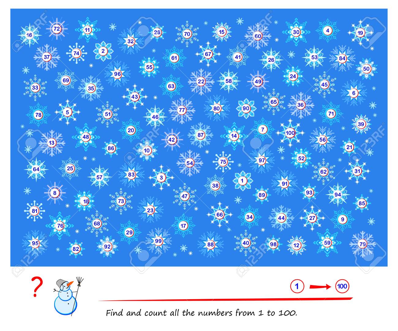 Logic Puzzle Game for Children and Adults. Find the Numbers from 1